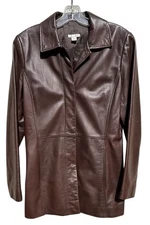 HALOGEN Lambs Brown Leather Jacket Womens Sz M Moto SNAPS Modern Contemporary