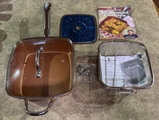 COPPER CHEF PAN 5 quart 9.5" w/ fryer basket broil bake braise fry steam unused