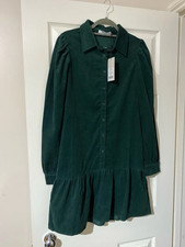 NA-KD Forest Green Corduroy Mini Dress Size 8 100% Cotton