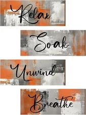 Maitys 4 Pcs Bathroom Wall Decor 10 x 4 Inch Art Orange 