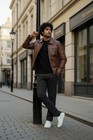 The Jacket Maker Genuine Leather Cafe Racer Jacket Brown Men’s Medium M Lambskin — photo 9