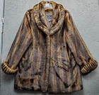 Dennis Basso Luxury Faux Fur Jacket Women XL Multi Tiger Stripe Shawl Collar EUC
