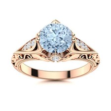 925 Sterling Silver Aquamarine Gemstone Solitaire with Accents March Ring