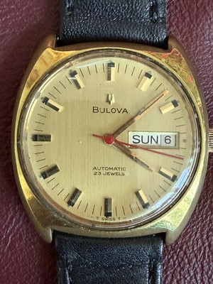 1970s Mens Vintage BULOVA Day Date 11 ANACB Automatic Gold Plated Wristwatch 