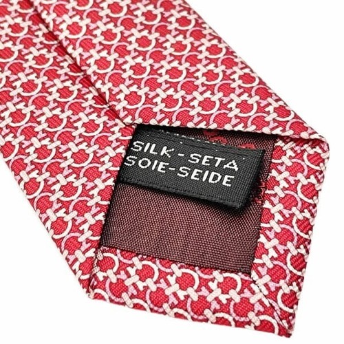 ya25 14821 Salvatore Ferragamo Tie Gancini Silk 100 Red - Picture 6 of 7