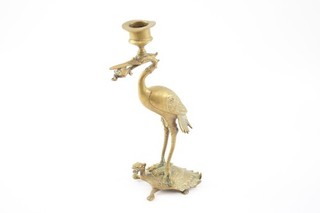 Vintage Japanese Brass Crane w/ Turtle & Fish Buddhist Altar Ornament H:22cm