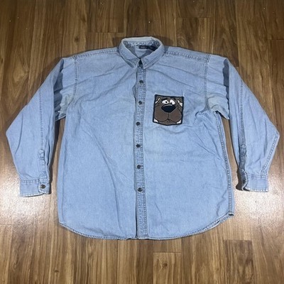 Vintage Scooby Doo Shirt Mens XL Blue Denim Cartoon Pocket 90s Warner Bros 90s