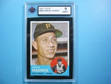 1963 TOPPS MLB BASEBALL CARD #239 HARVEY HADDIX KSA 9 MINT SHARP+ '63 TOPPS GL