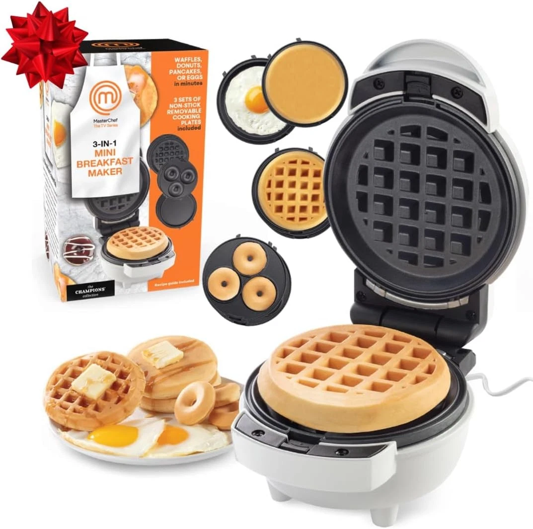 MasterChef 3 in 1 Mini Breakfast Maker Make Eggs, Pancakes, Donuts, Waffles &