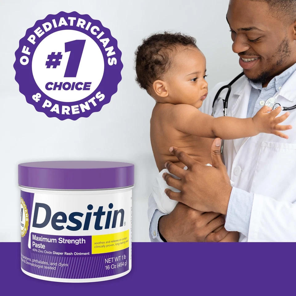 Pasta de dermatitis de pañal Desitin de máxima fuerza 16 oz con 40 óxido de zinc para bebés Foto 4 de 4