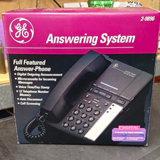 GE 2-9896 Telephone Answering Machine Microcassette Call Screening Black 1-Line