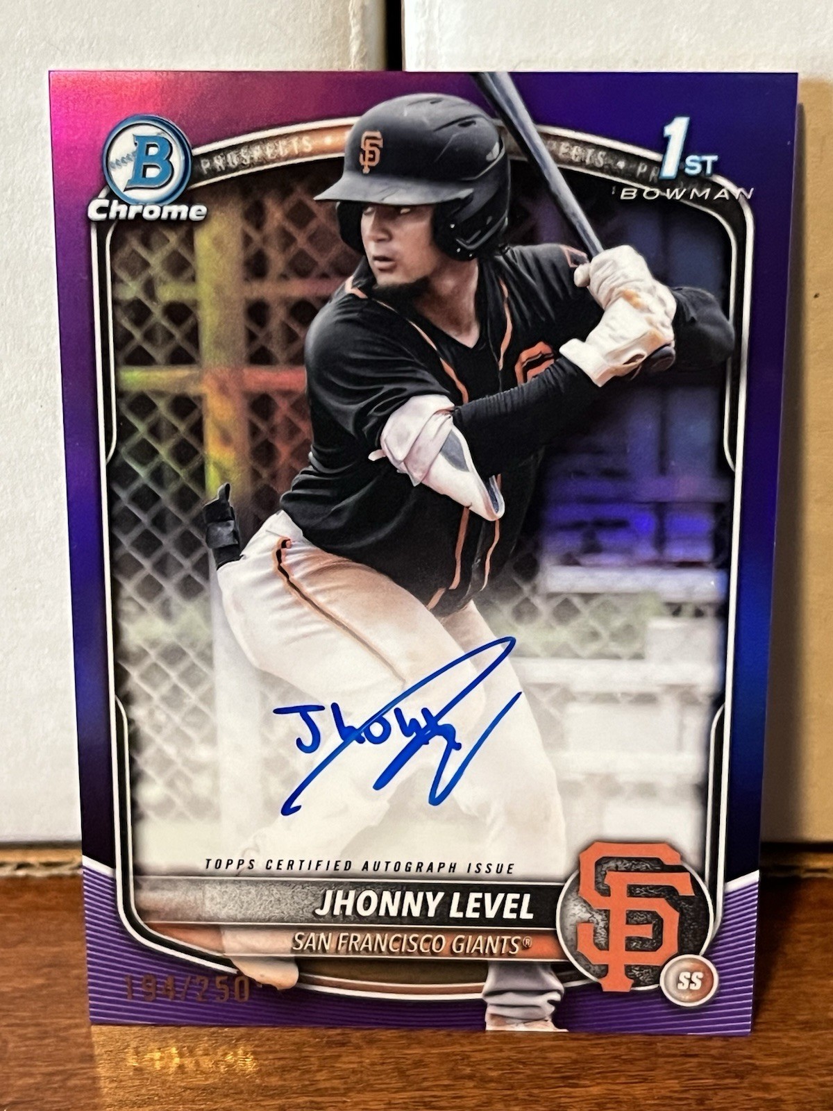2025 1st Bowman Chrome Jhonny Level Auto Purple Refractor /250 Giants 🔥
