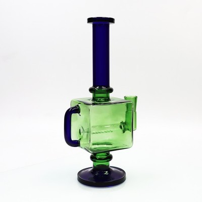 9'' Glass Smoking Waterpipe Tobacco Matrix Perc Bong & 14mm bowl Cube Hookah