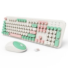 Wireless Keyboard and Mouse Combo, 2.4GHz Colorful Cute Round Keycaps Keyboar...