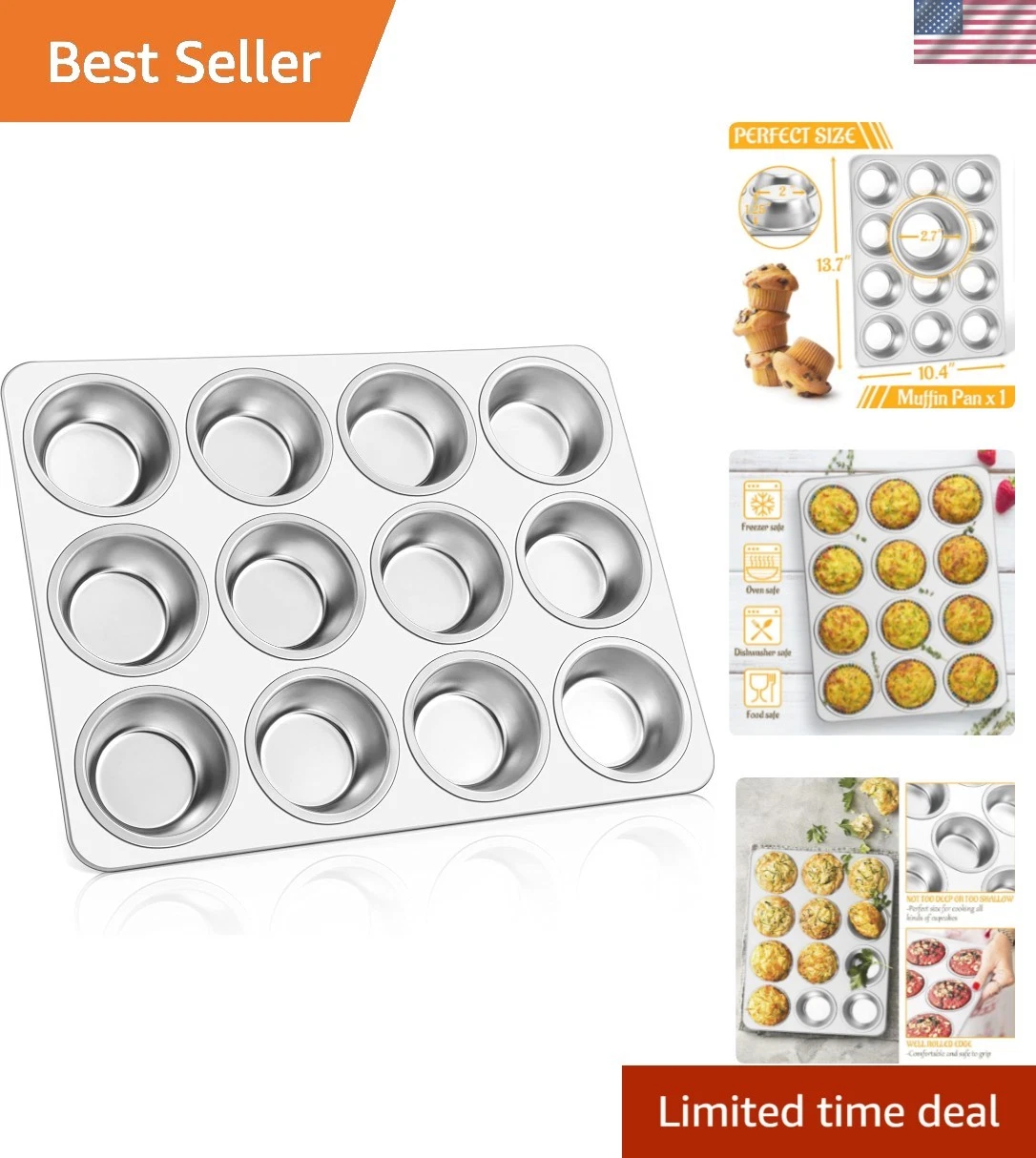 12-Cup Stainless Steel Muffin Pan - Oven Safe & Easy Clean, Dishwasher Friendly
Opens in a new windo