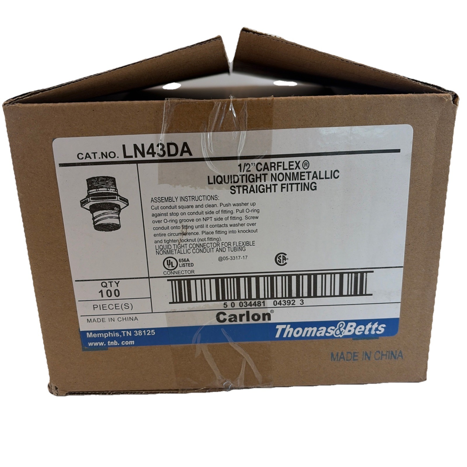 Carlon LN43DA 1/2” Carflex Liquidtight Nonmetallic Straight Fitting 100 Pack