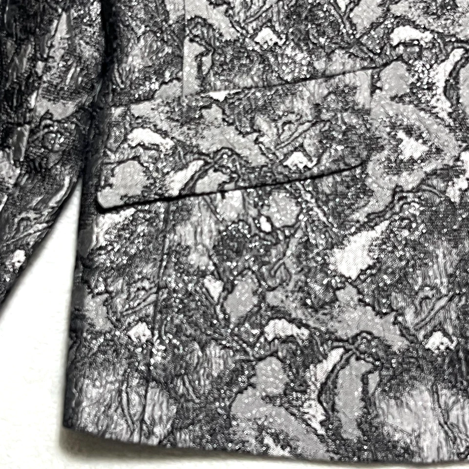 Kasper 14P 金属银色黑色提花开襟西装外套夹克全新带标签娇小 — 第 3/4 张图片