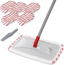 Extra Large Microfiber Floor Mop 16" with 5 Pads & Scraper Red