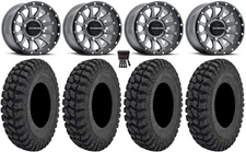Raceline Trophy 14" Wheels Grey 30" Warrior AT Tires Kawasaki Brute Force IRS