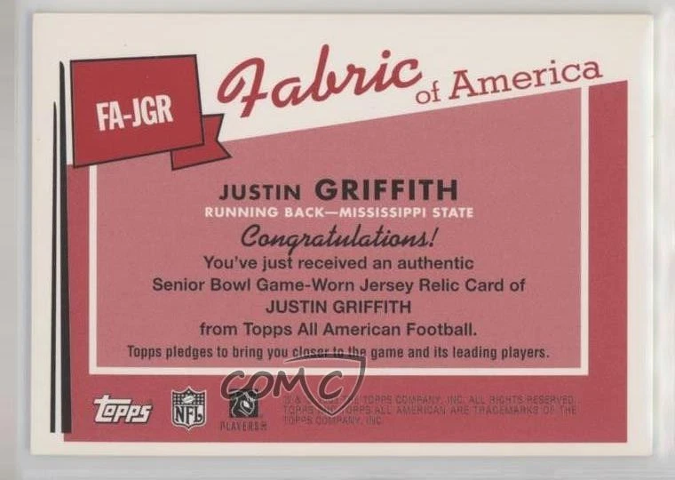 2003 Topps All American Fabric of America Justin Griffith #FA-JGR Rookie RC - Image 2 of 2
