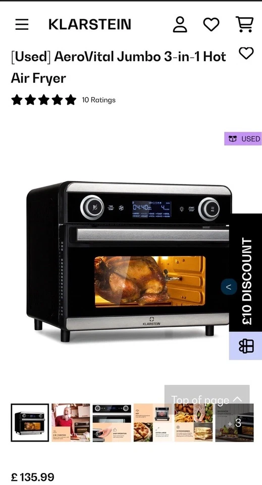 Freidora de aire caliente Klaristein AeroVital Jumbo 3 en 1 Foto 2 de 4