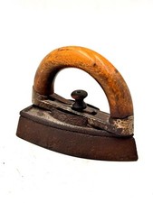 RARE Ancien fer à repasser Fer Et Fonte Platine à Braise poignée Bois Amovible