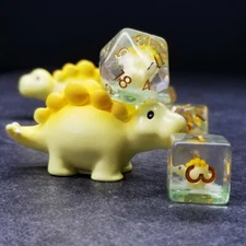 Sage's Familiars - Yellow Baby Stegosaurus Resin Polyhedral Dice Set | RPG DND