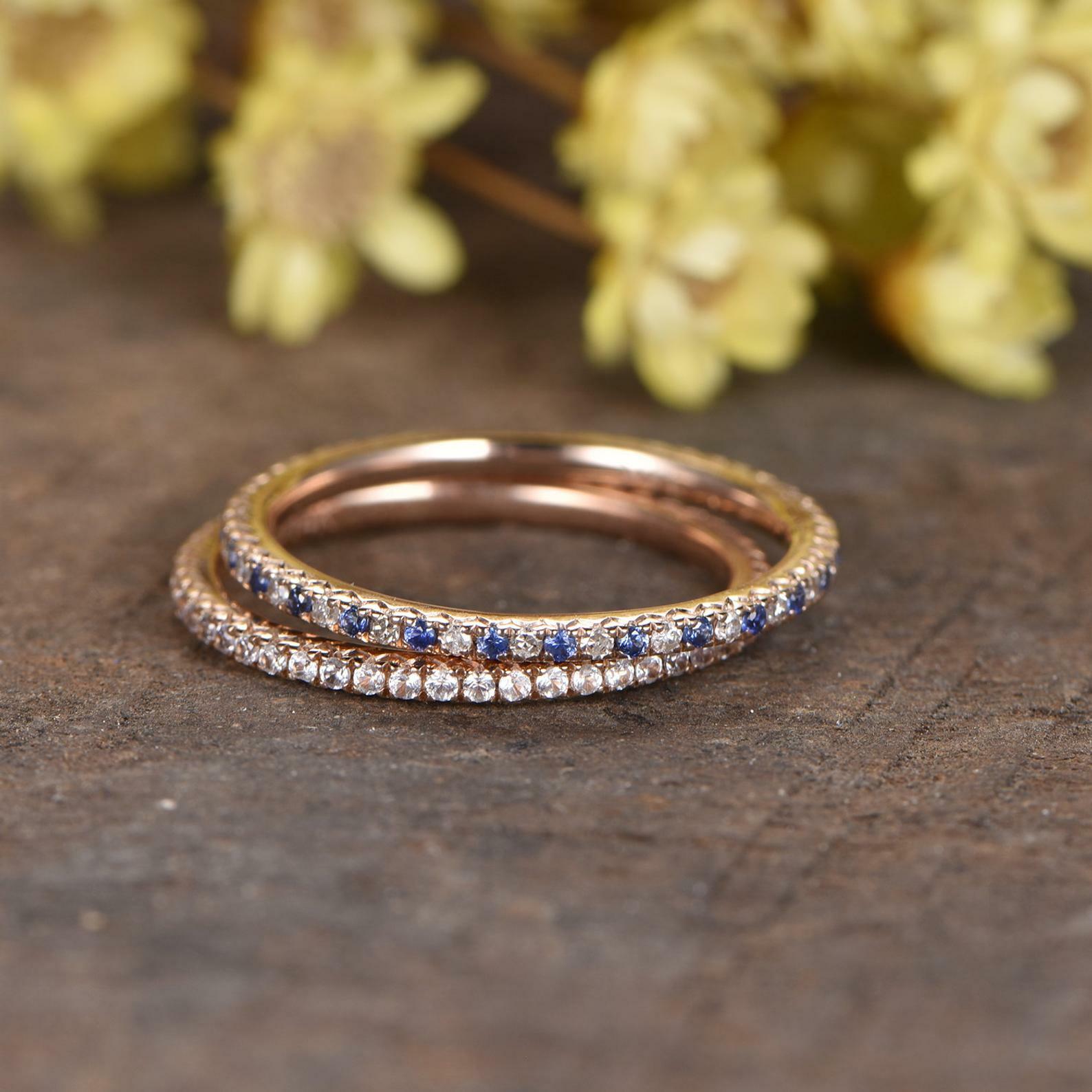 Blue Tanzanite Rose Gold Plated Silver Full Eternity Wedding Band Ring-image