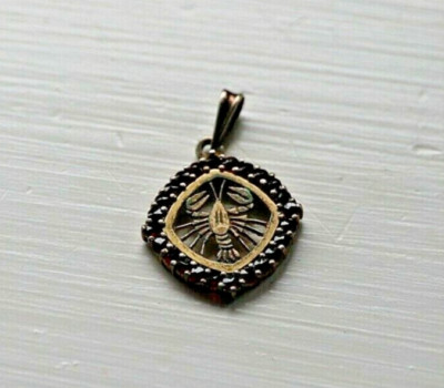 Bohemian GARNET Gold Plated Silver Zodiac Scorpio Pendant - Hallmarks