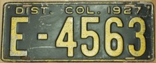 PLAQUE D'IMMATRICULATION ORIGINALE VINTAGE USA 1927 DISTRICT DE COLUMBIA PASSAGER # E-4563