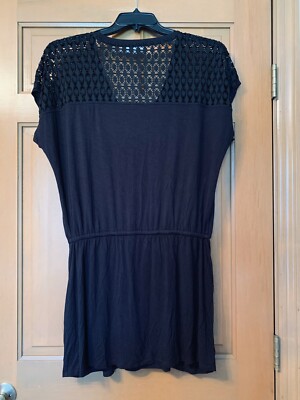 Calvin Klein Women's Dress L/XL Black Crochet Shoulders Drawstrings Side  Pockets | eBay