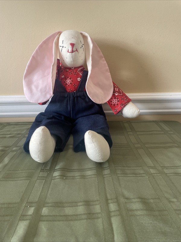 VINTAGE Soft Body Rabbit Doll w/Overalls (About 20”)  - (Looks To Be Handmade)