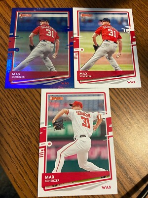 2020 Donruss Max Scherzer Nationals 3 Cards Blue Parallel, Base Parallel & Base