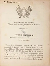 Decree Kingdom of Italy - List of Provincial Roads of Venice - 1873