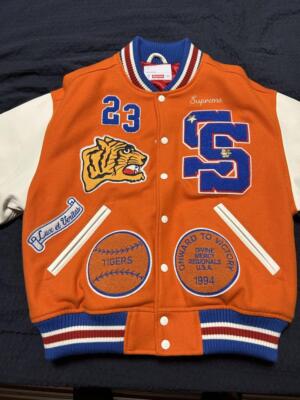 S,M】BLACK Supreme 2023FW Tiger Varsity Jacket ORANGE Stadium