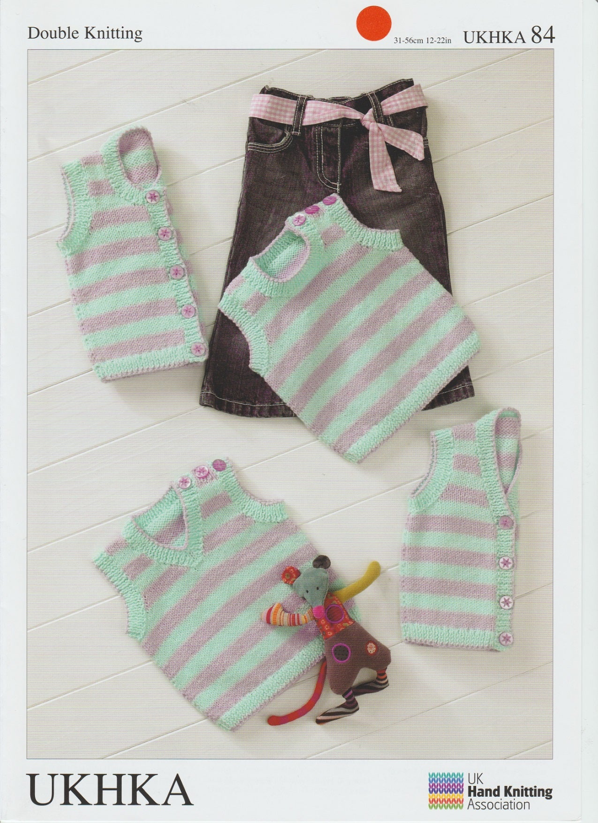 84 UKHKA Knitting Pattern Original Paper Leaflet DK Baby Waistcoats & Slipovers