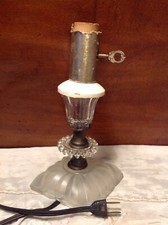 Vintage 9" Glass With Metal Bedside Lamp-Works