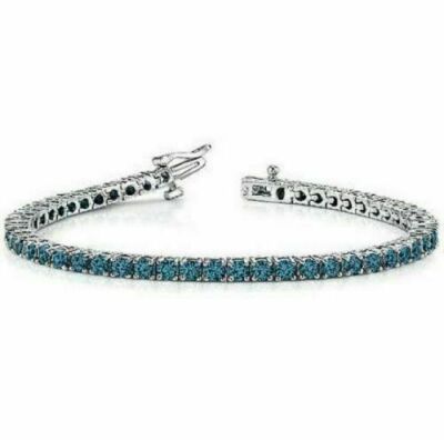 5 Ct Round Cut Blue Simulated Diamond Tennis Bracelet White Gold Plated Silver