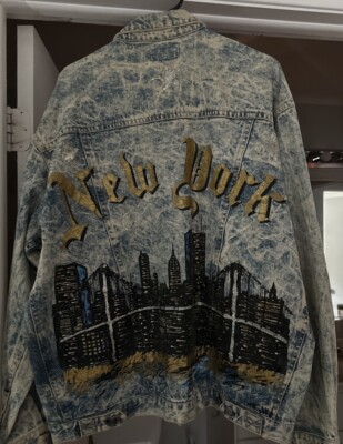 Vintage 1980 s Painted Denim Jacket - New York City Scape
