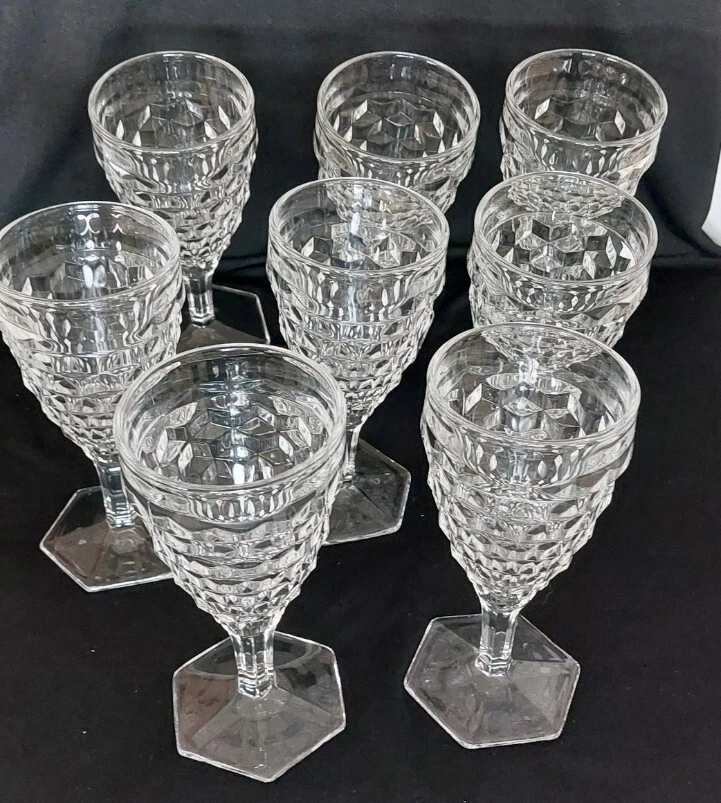 Vintage Fostoria American Clear 6 3 4 Inch Hex Foot Glasses Set Of 8