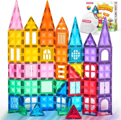 66PCS Magnetic Building Tiles, Toys for Toddler, 2D & 3D Magnet Tiles, Durable a