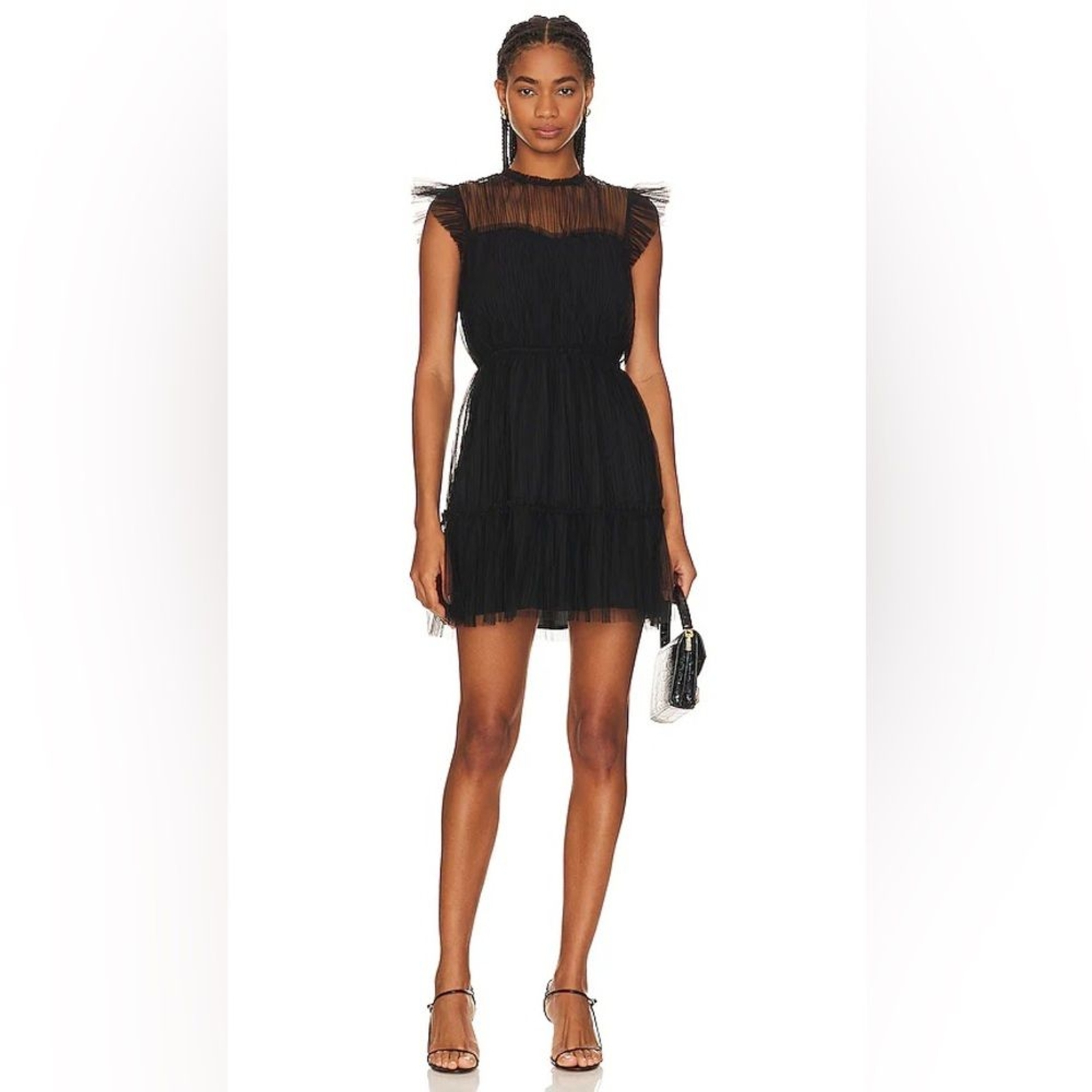Steve Madden Women’s Large Black Sheer Tulle Ruffle Mini Dress Party Elegant