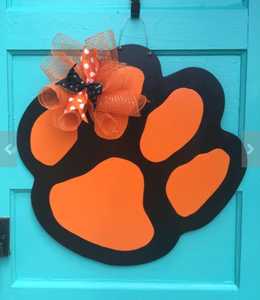 Details About Tiger Paw Football Door Hangertiger Paw Football Wreathfootball Party Sign