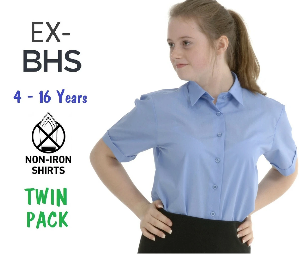 girls blue short sleeve school shirts