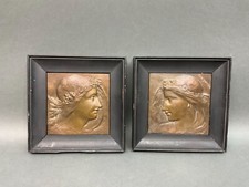 Framed Marguerite & Mignon Aesthetic Pre Raphaelite Bronze Relief Plaques Maiden