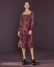 NWT FARM RIO Red Delicate Leaves Midi Dress Small