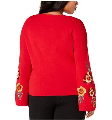 INC Women's Plus Red Embroidered Bell-Sleeve Sweater NWOT Size 3X MSRP $109 - Picture 2 of 2