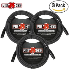 3-PACK Pig Hog Black & White Woven XLR Microphone Cable Cord 30ft XLR PHM30BKW