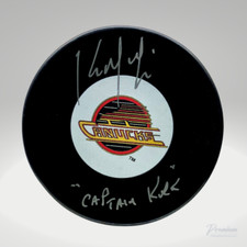 KIRK McLEAN Vancouver Canucks Autographed Puck w/Captain Kirk inscription