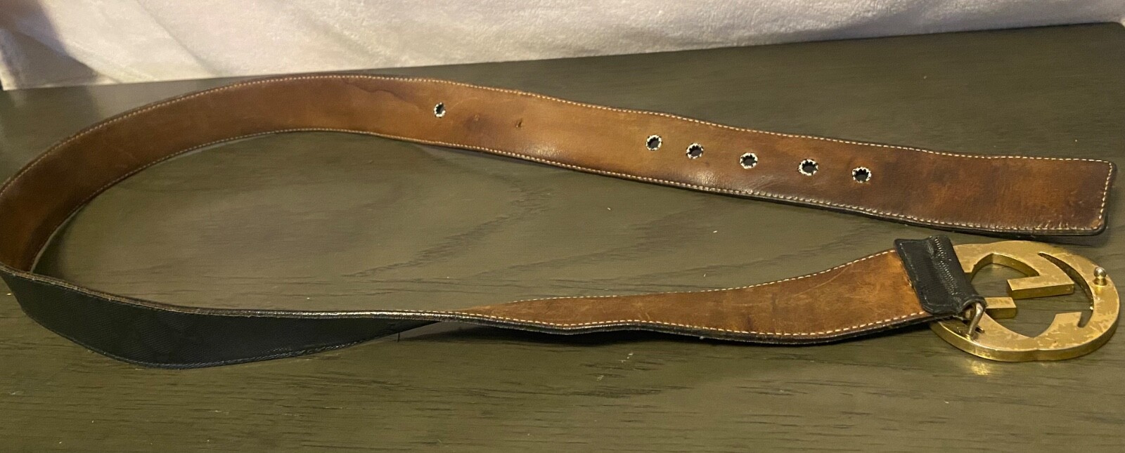 AUTHENTIC Black Gucci Leather Interlocking GG Gol… - image 9